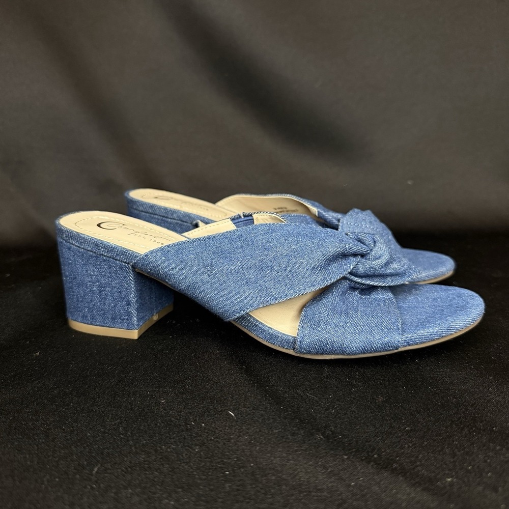 Y2K Cato Comfort Womens Block Heel Denim Knot Top Slip on Sandals 7M Chic Boho